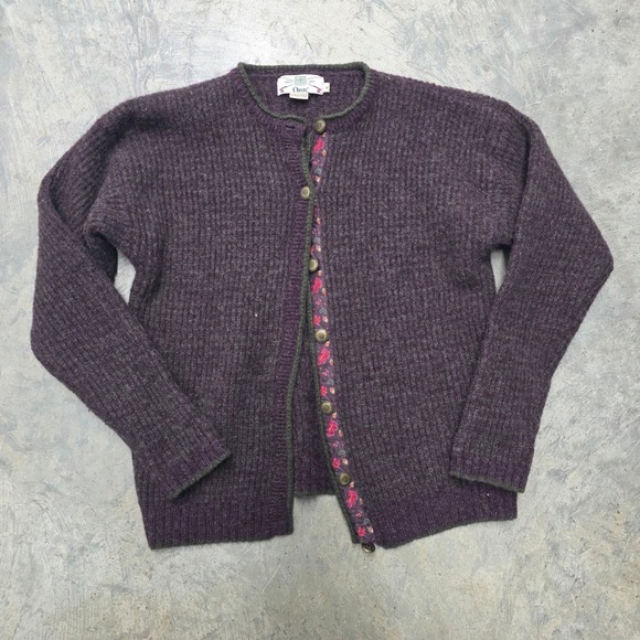 Orvis Womens Purple Textured Knit Button Front Cardigan...